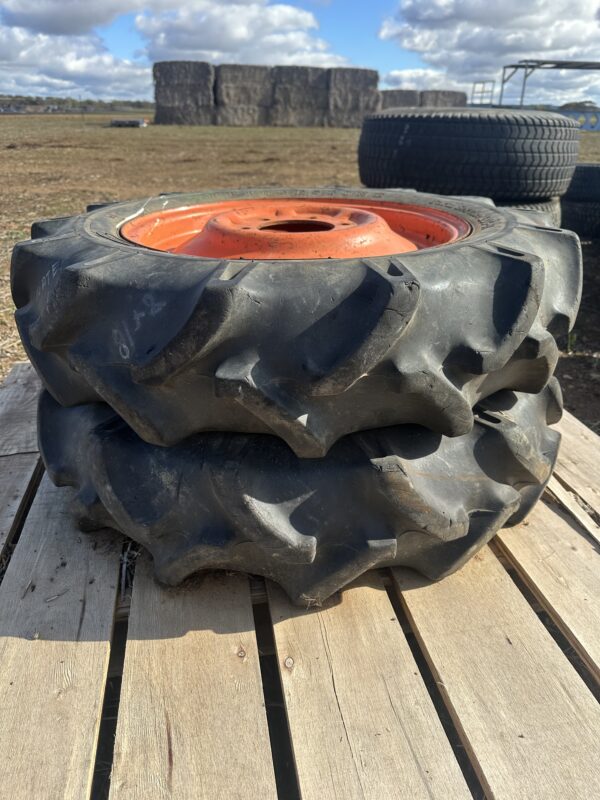 Pair of 8-18 Bridgestone Tractor Tyres on Kubota Rims