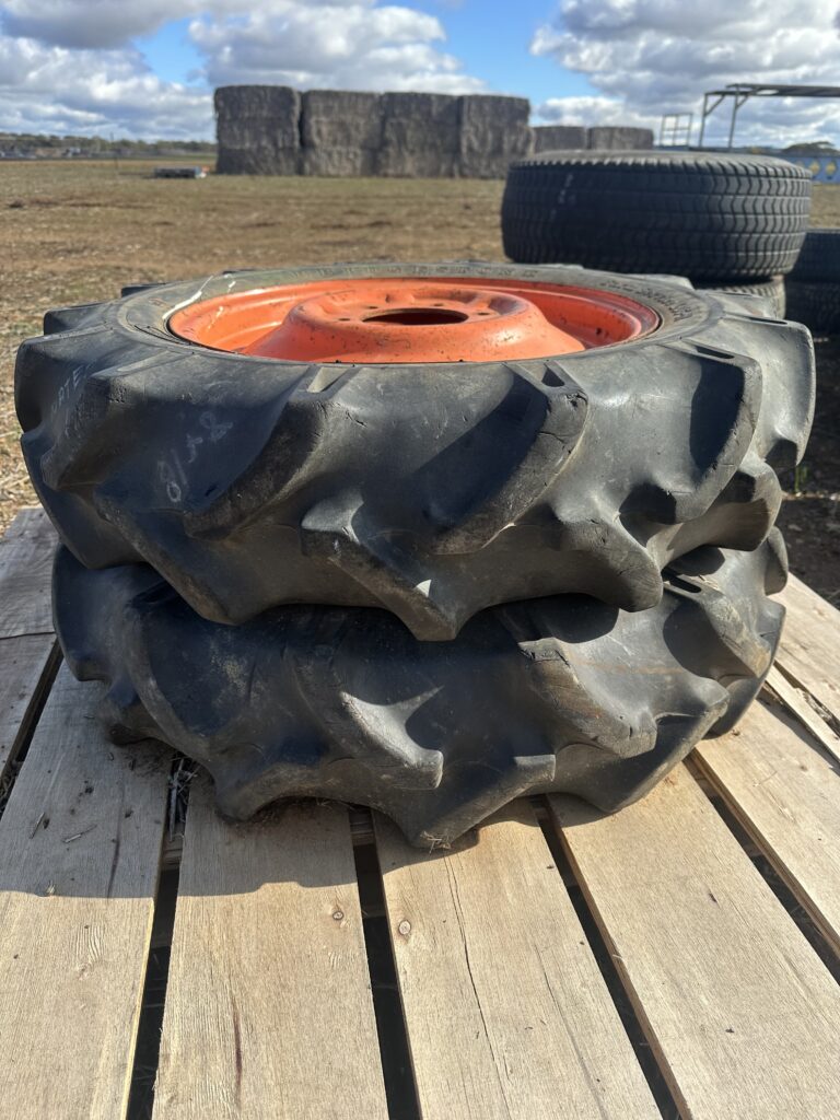Pair of 8 18 bridgestone tractor tyres on kubota rims drm equipment
