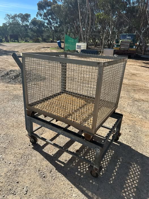 Stainless Steel Vegetable/Fruit Dipping Basket on Heavy Duty Galvanised Four Wheel Trolley. 